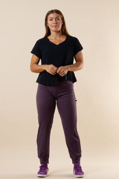 Yoga Stretch Ribbed Leggings Purple Grey