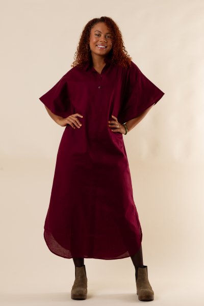 Lofoten Linen Shirt Dress Maroon