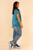 Mira Shirt Stripe Navy Turquoise